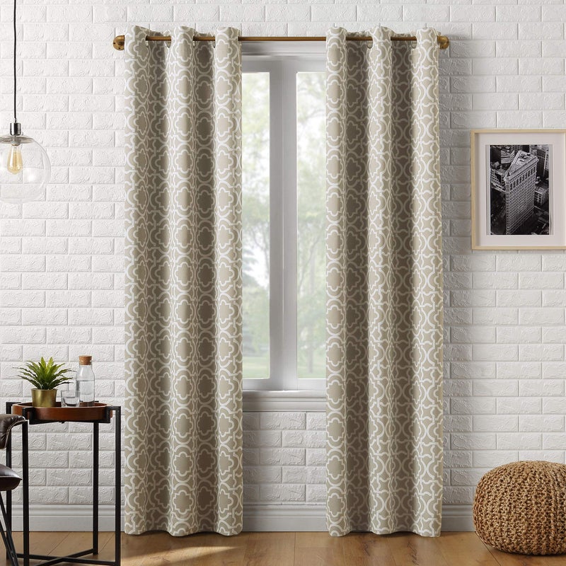 Sun Zero Barnett Trellis Blackout Grommet Curtain Panel, 40" x 84", Taupe - Image 1